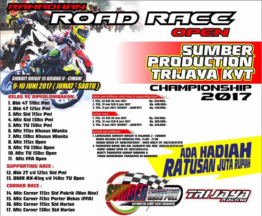 ROAD RACE CIMAHI, JUMAT-SABTU INI (9-10 JUNI). Kelasnya lengkap, baik open, pemula, cornering dan khusus  wanita